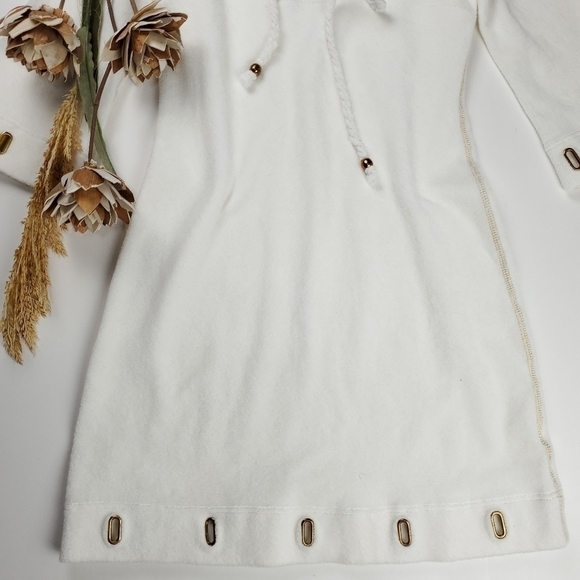Boston Proper White Fleece Dress Gold Eyelets XXS - Picture 14 of 15